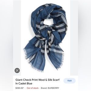AUTHENTIC BURBERRY SCARF, Giant check print wool and silk scarf in Cadet blue